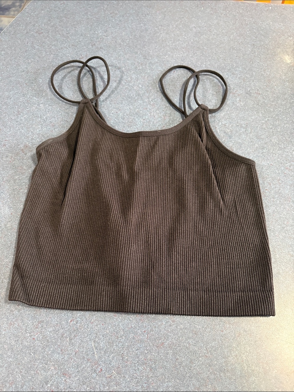 No Boundaries Brown Ribbed Double-Strap Crop Top